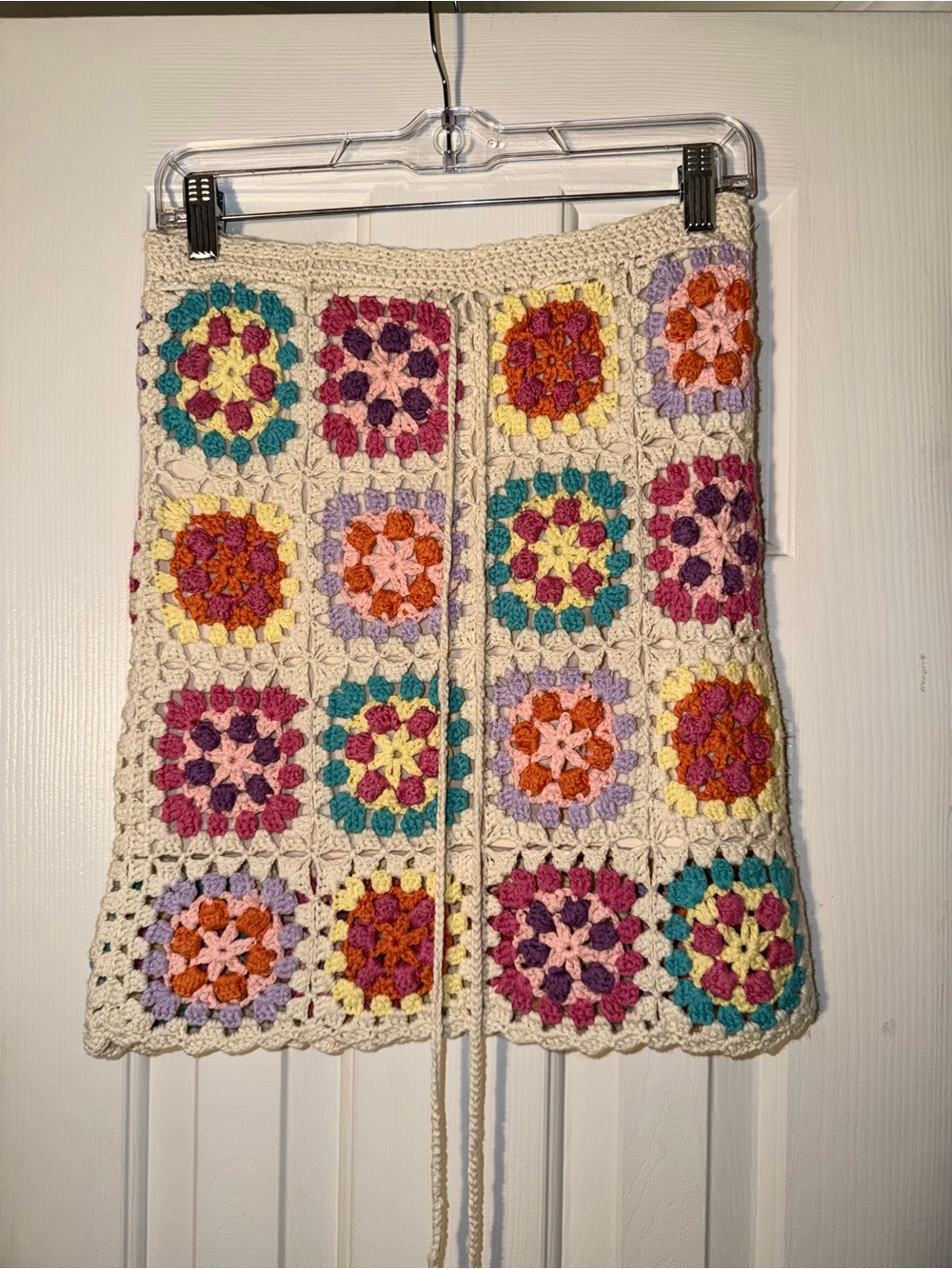Misskoo Paris Crochet Granny Square Mini Skirt in Cream & Multicolor S/M